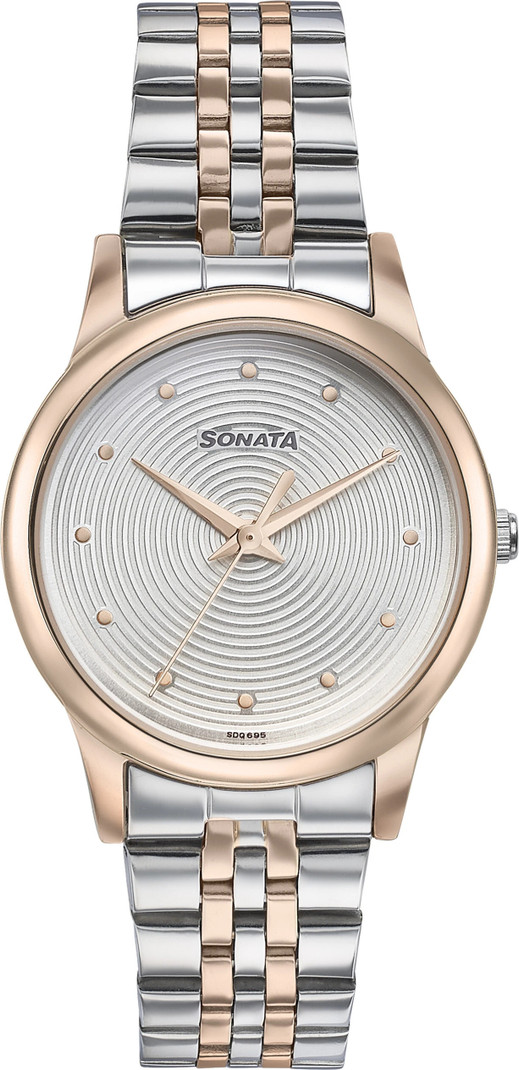 SONATA Sonata Glam Gold White Dial Rose Gold & Silver Stainless Steel Strap Analog Watch  - For Women 87061KM01W