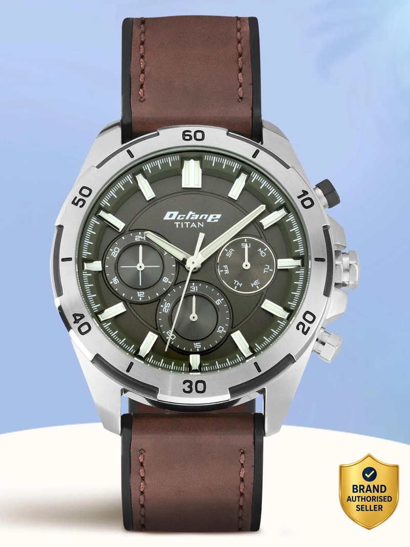 Titan Titan Octane Multifunction Black Dial Brown LeatherStrap Analog Watch  - For Men NT90114KP01,NU90114KP01