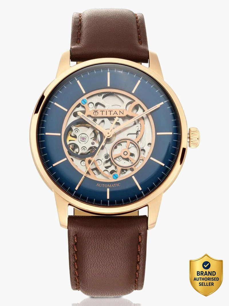 Titan Titan Automatic Blue Dial Brown Leather Strap Analog Watch - For Men NT8976SM01W,NN8976SM01W,NU8976SM01W,NU90110WL06