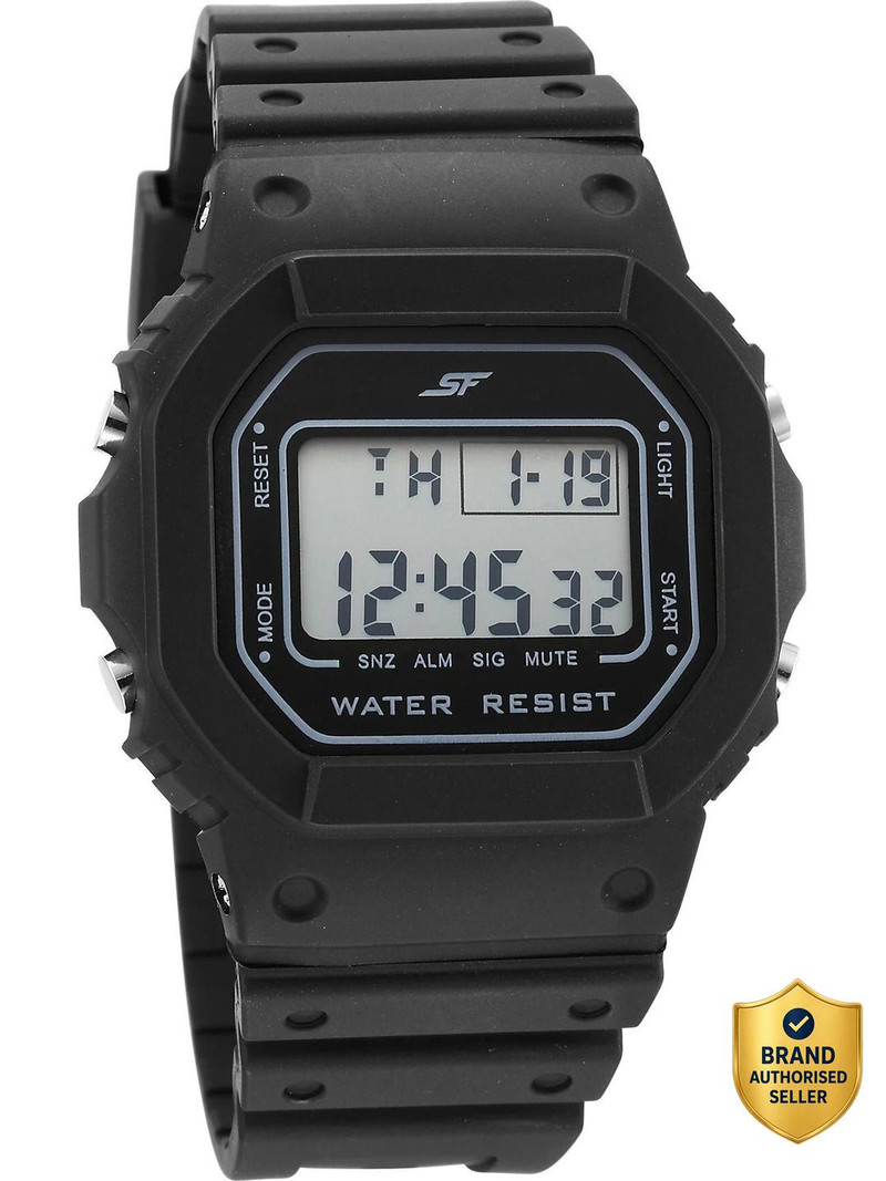 SONATA SF Hexa Digital Black Polyurethane Strap Unisex Digital Watch - For Men & Women 77122PP02
