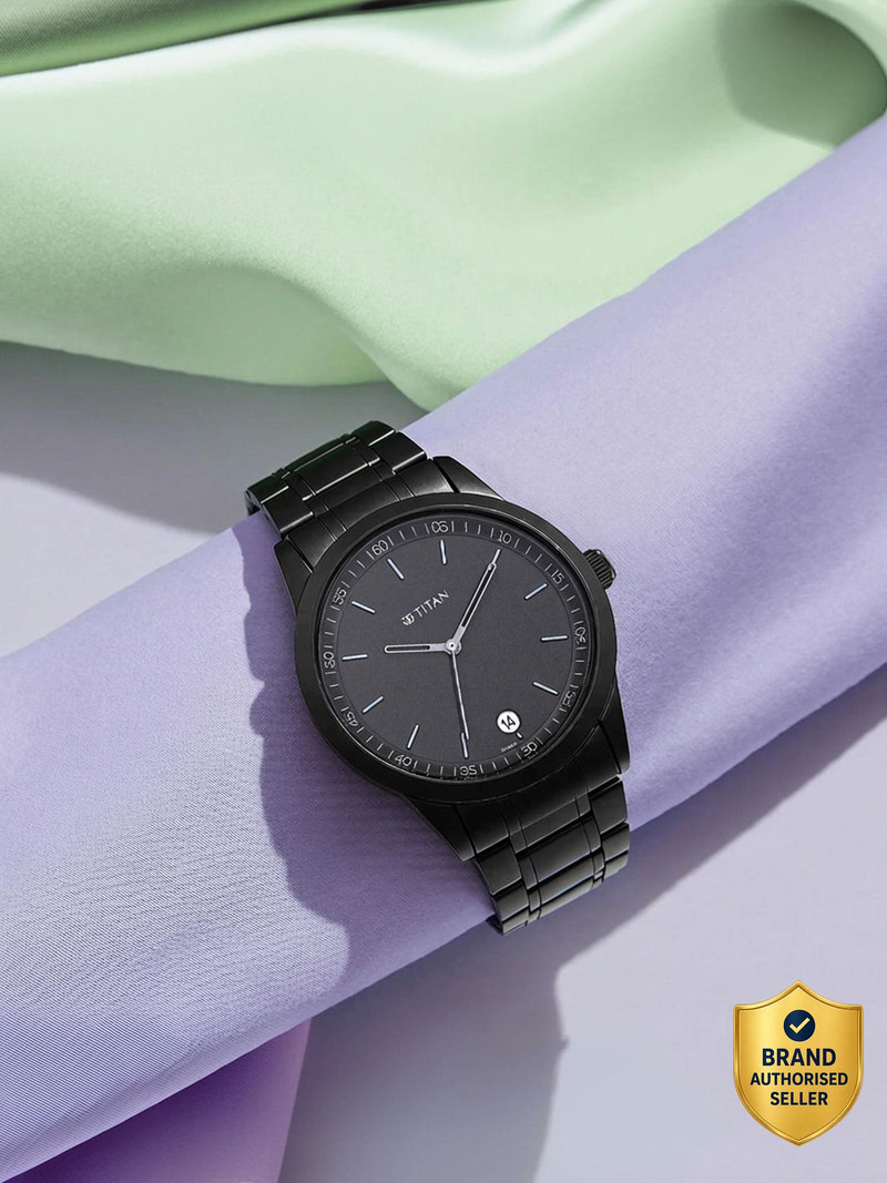 price history - Titan Minimals with Date Black Dial Black MetalStrap Analog Watch...more