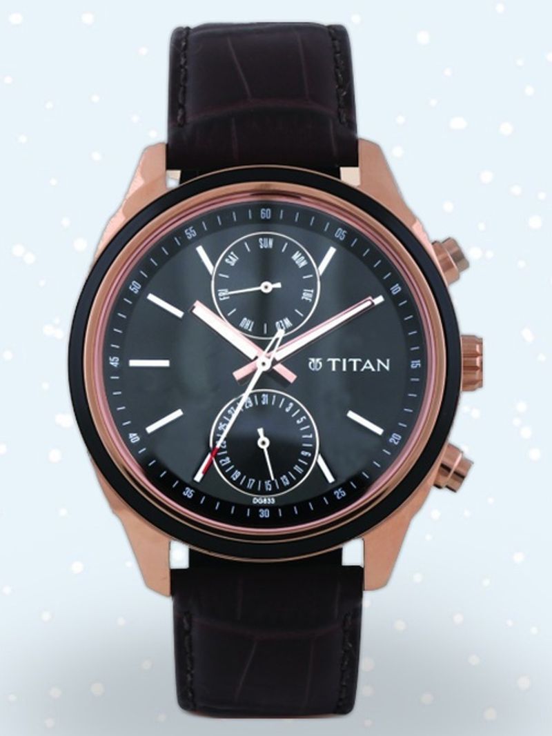 Titan Workwear Black Dial Brown Leather Analog Watch - Men 1781672 - Image 4