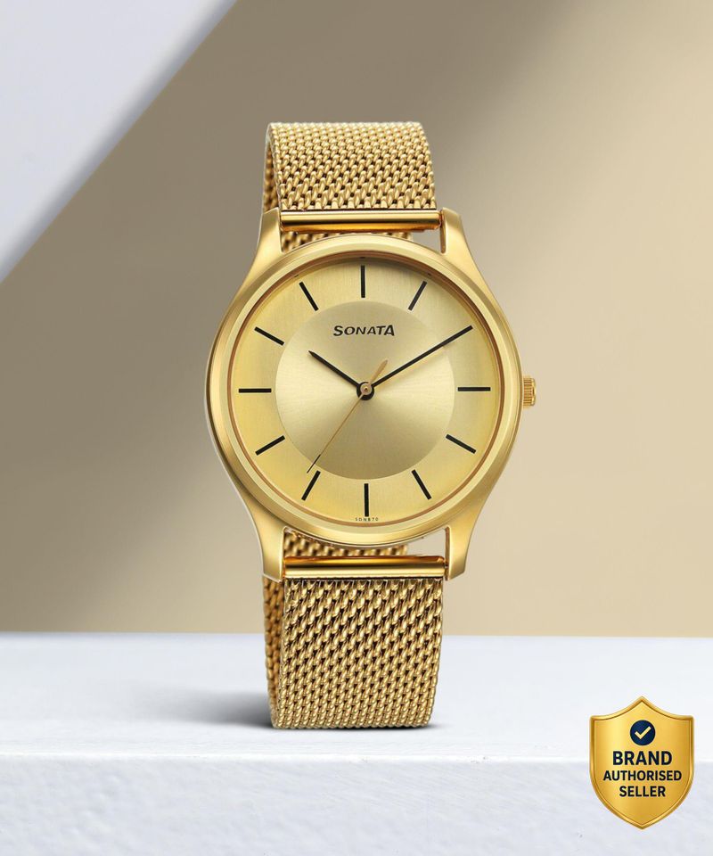 Sonata Champagne Dial Gold Stainless Steel Men's Watch NT77082YM09 - Image 2