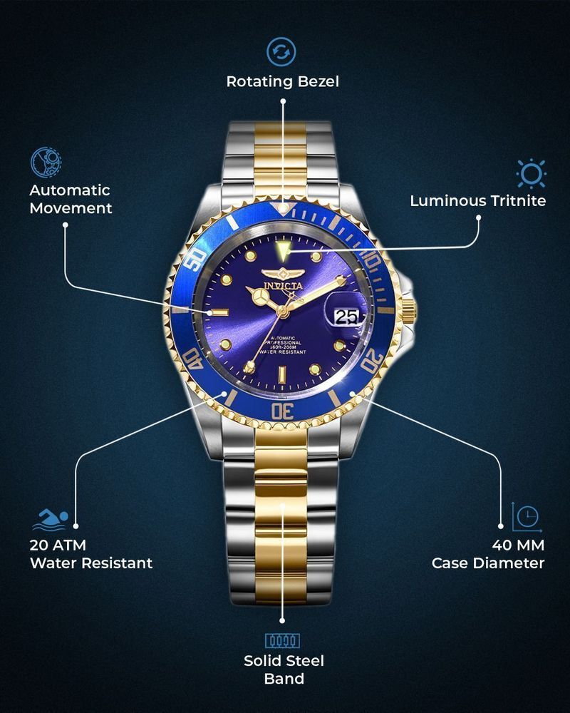 INVICTA Pro Diver Automatic Blue Dial Watch 8928OB - Image 4