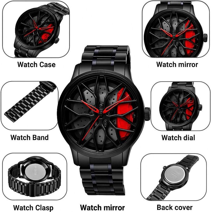 OneStopNow RICK_01 WHITE FLOWER Analog Watch - For Men & Women Luxury Black Stainless Steel Analog Men's Watch with Unique Spiner Web Dial - Image 4