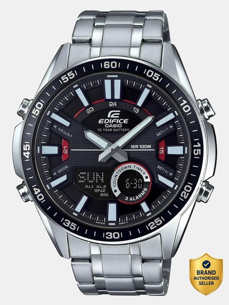 CASIO EFV-C100D-1AVDF Edifice EFV-C100D-1AVDF Black Dial Silver Stainless Steel Band Analog-Digital Watch  - For Men