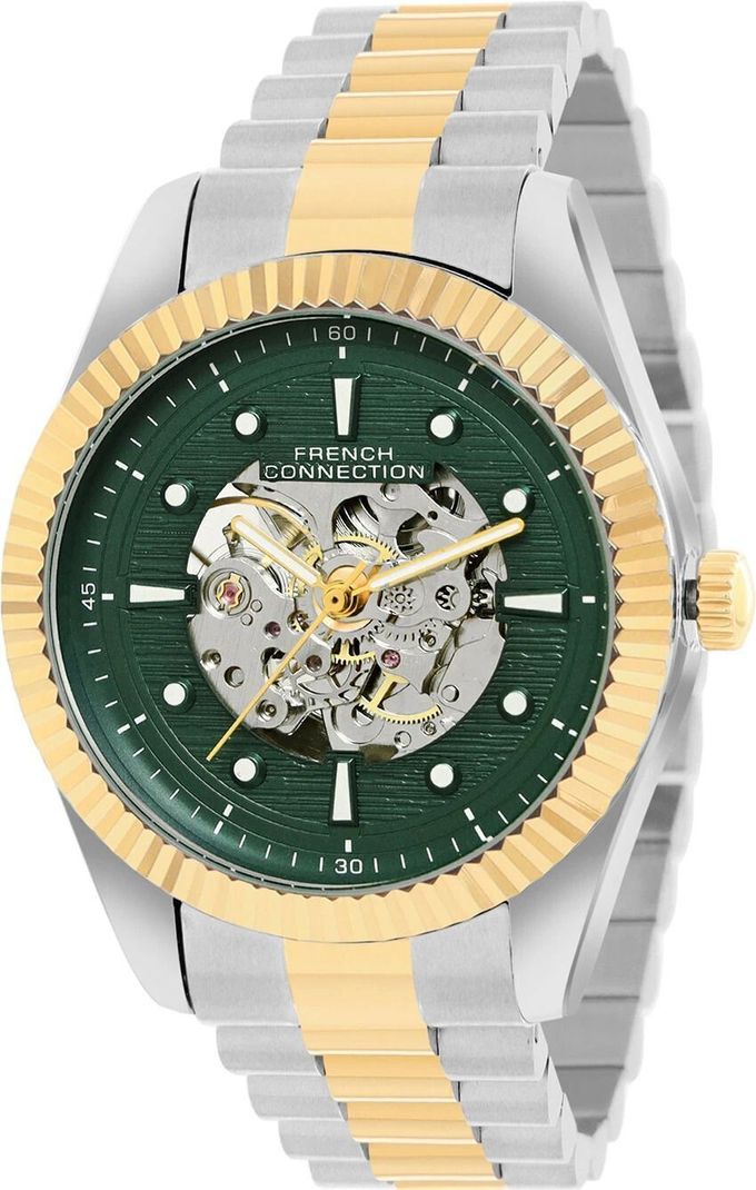French Connection Men Green Textured Dial Automatic Gold Watch FCA12TM - Image 5