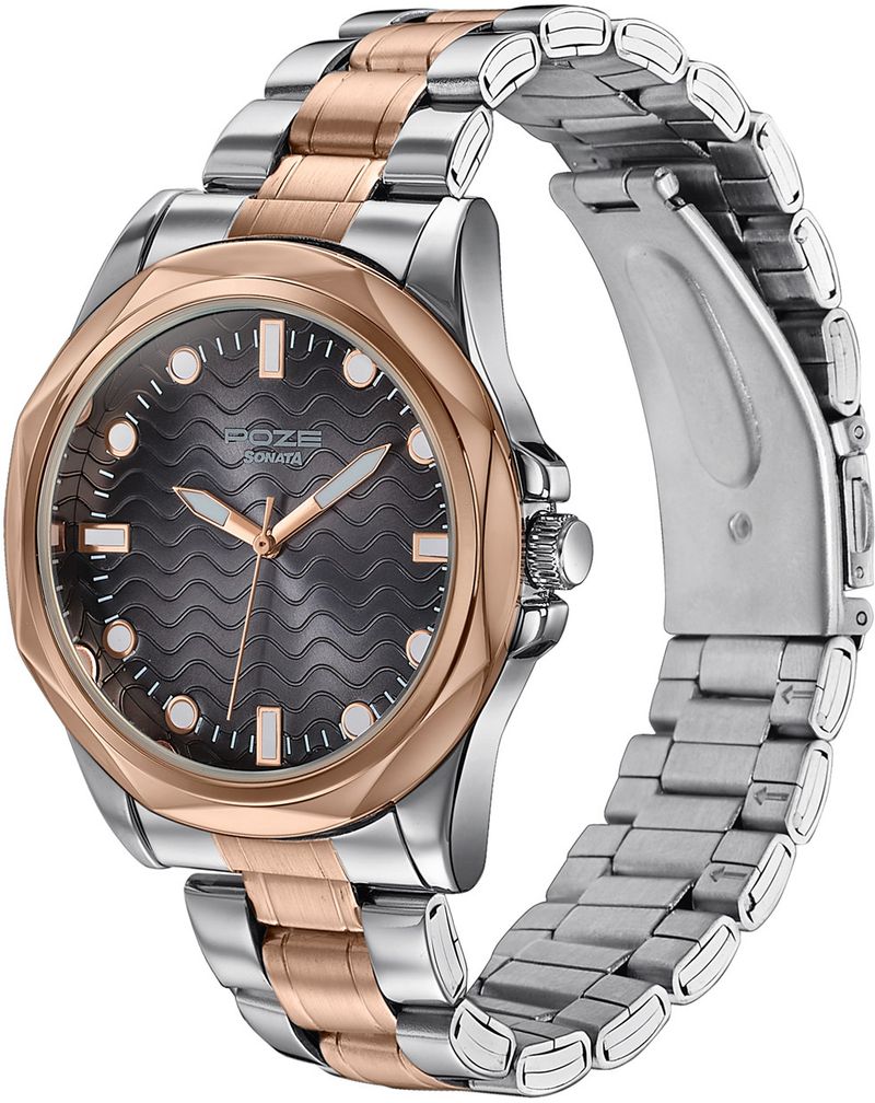 Sonata Poze 7 Black Dial Rose Gold Watch - Image 6