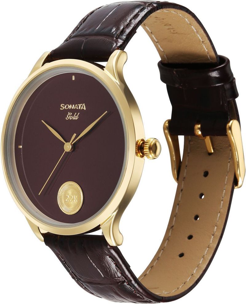 SONATA 7153YL03 Gold Men's Watch with 22K Gold Coin - Image 5
