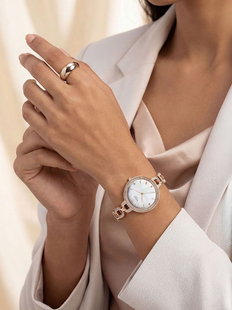 Titan Raga Showstopper White MOP Dial Rose Gold Metal Strap Analog - Image 6