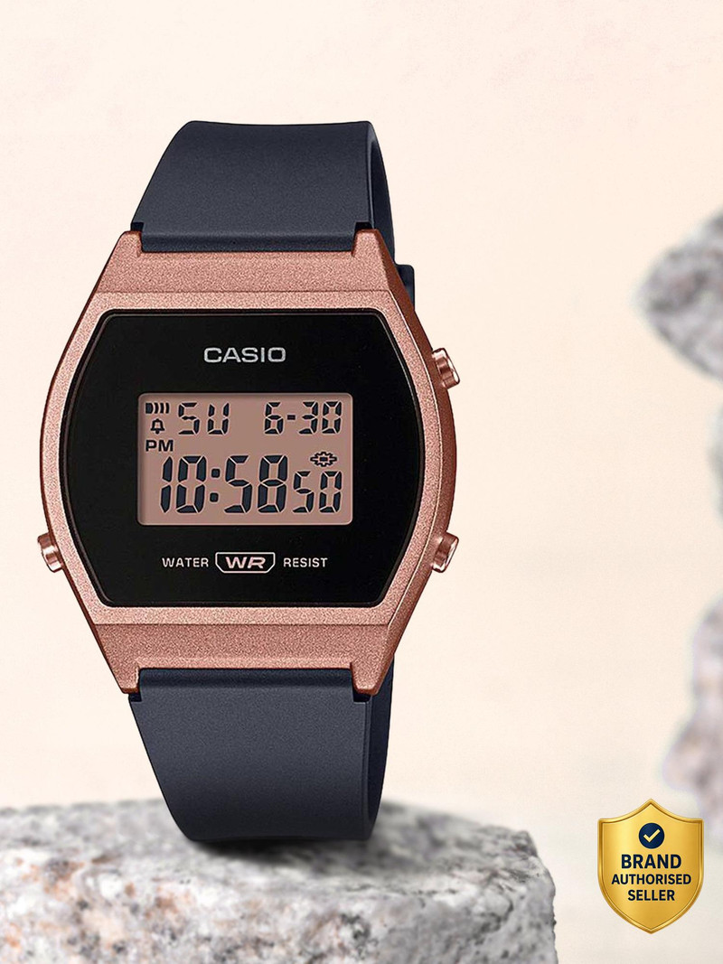 casio vintage rose gold dial black resin strap digital watch  - for men & women d214 (lw-204-1adf)