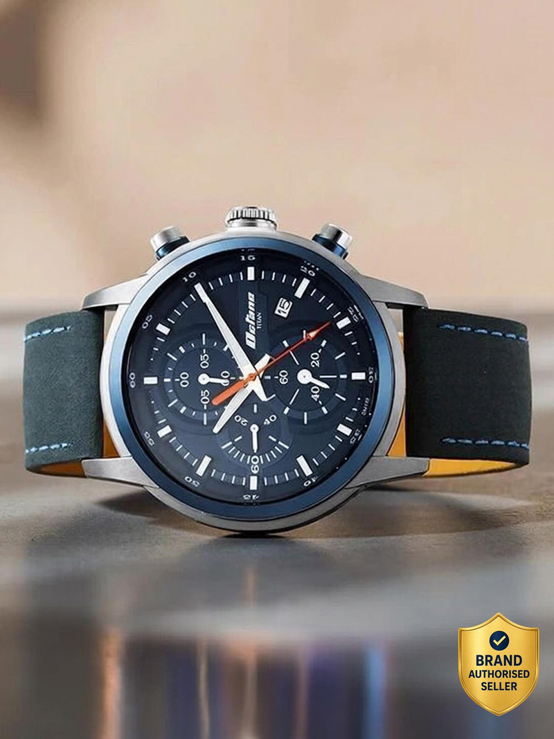 Titan Titan Octane Chronograph With Date Blue Dial Blue LeatherStrap Analog Watch  - For Men NT90086KL01,NU90086KL01