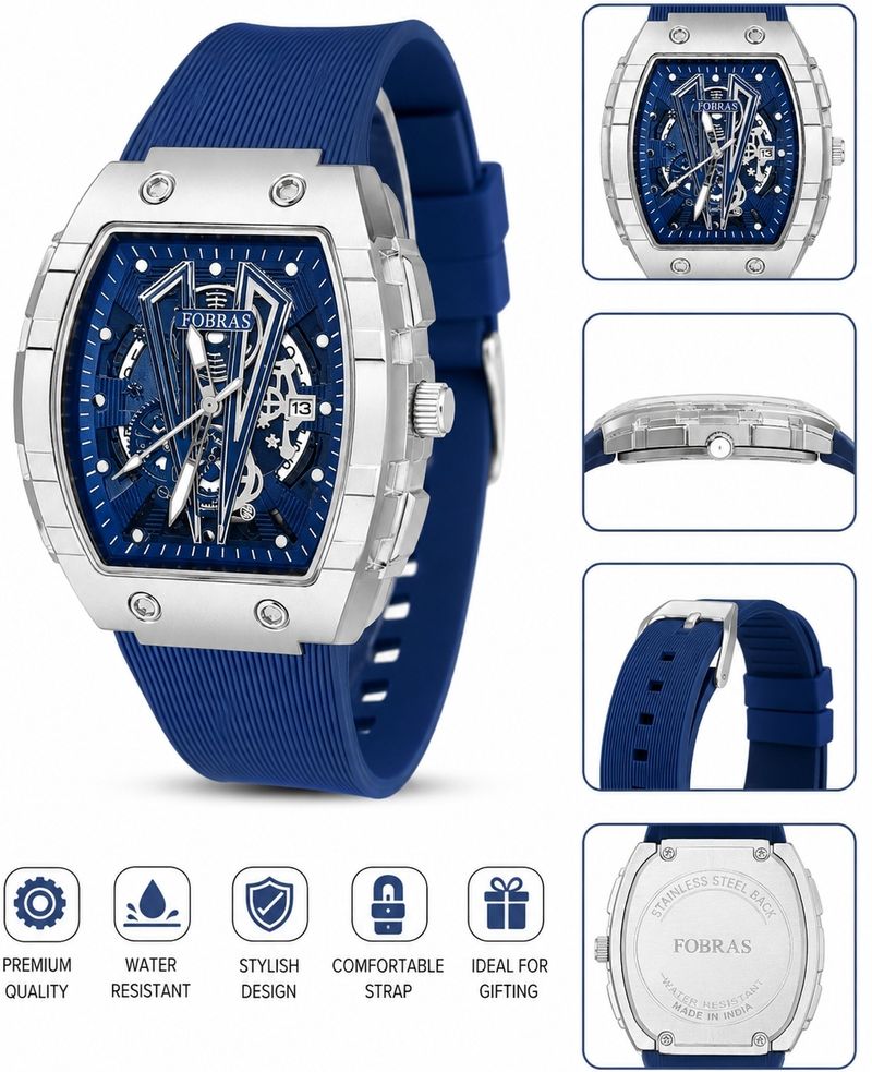 fobras Analog Watch for Boys, Silver Blue - Image 3