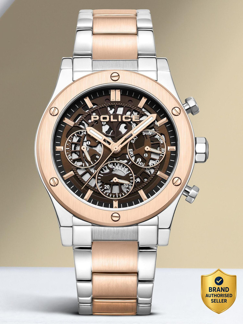 Police Police Multifunction Brown Dial Silver & Rose Gold SS Strap Analog Watch  - For Men PLPEWJK0006441,NN8123SM01,NTPLPEWJK0006441,NTPLPEWJK0006441