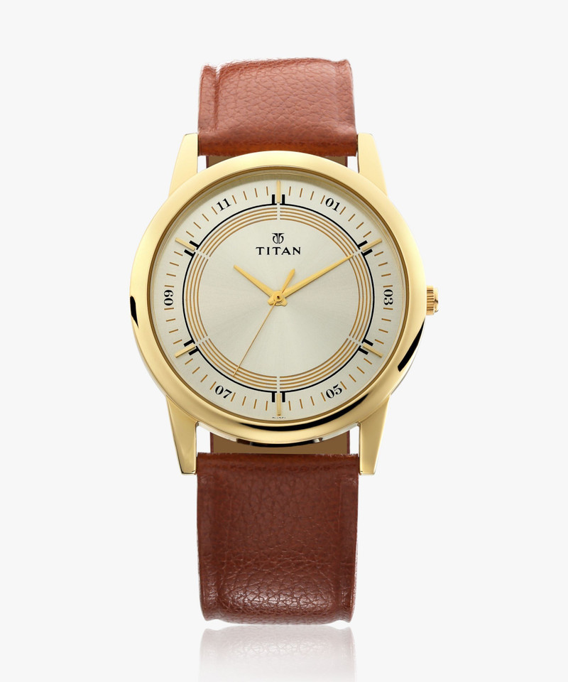 Titan Titan Quartz Beige Dial Brown Leather Strap Analog Watch - For Men NP1773YL03