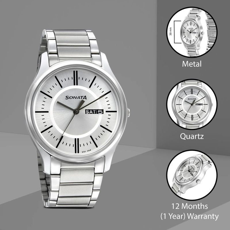 Sonata ESSentials Silver Dial Silver SS Strap Analog Watch For Men - Image 6