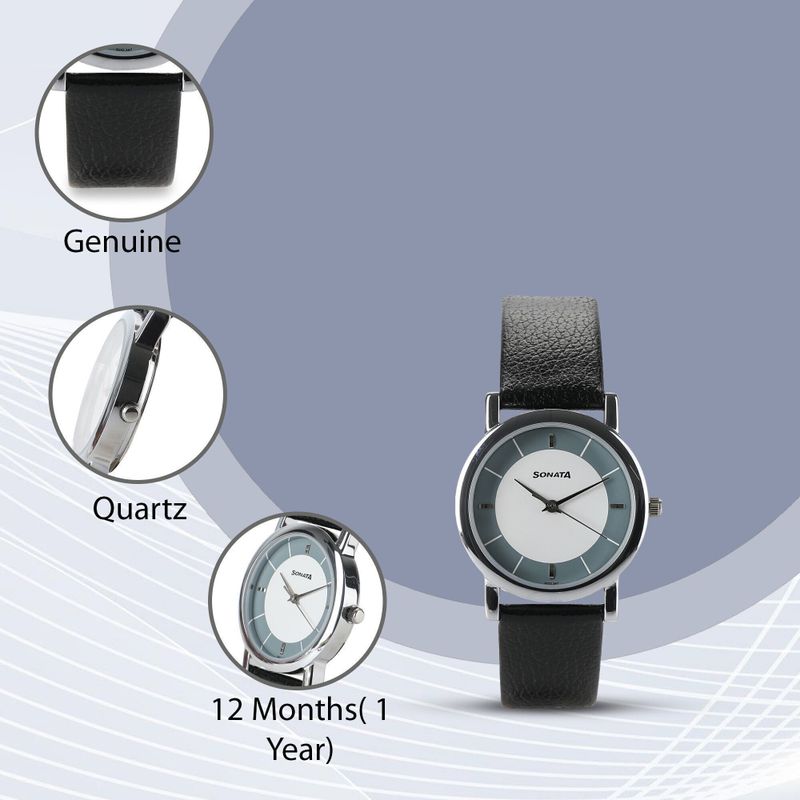 Sonata White & Green Dial Black LeatherStrap Analog Watch - Men - Image 5
