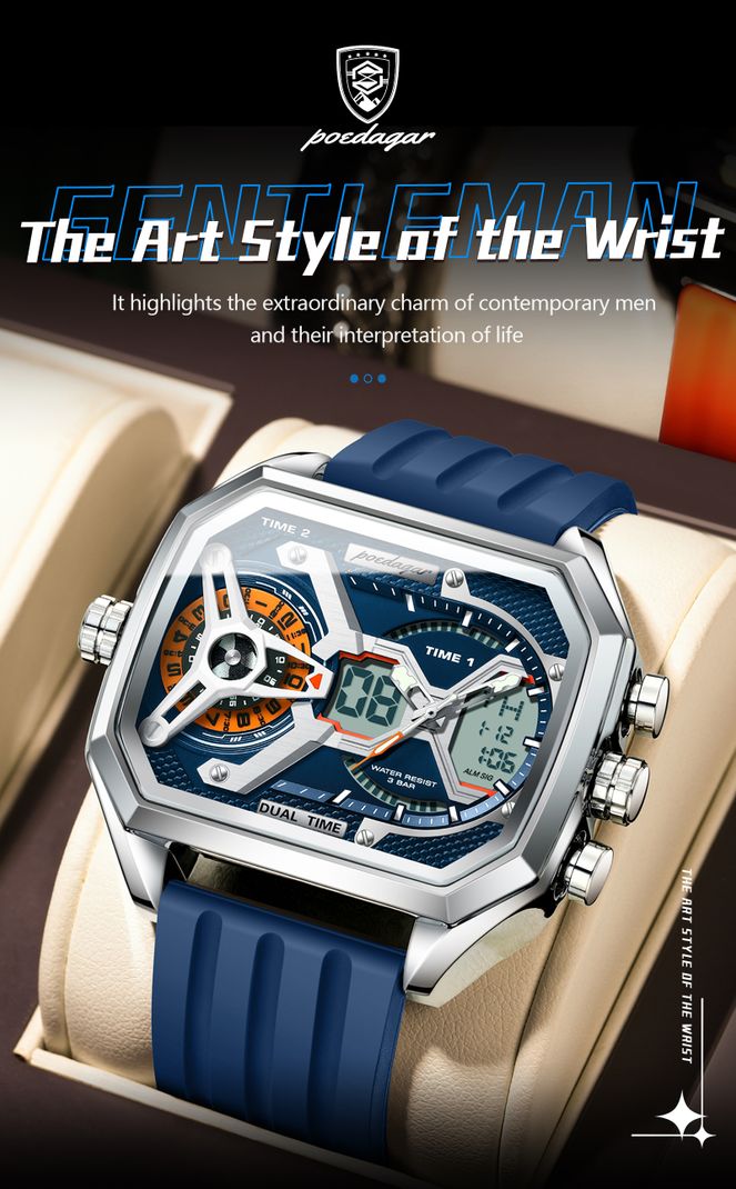 POEDAGAR Blue Analog-Digital Men's Watch - Image 5