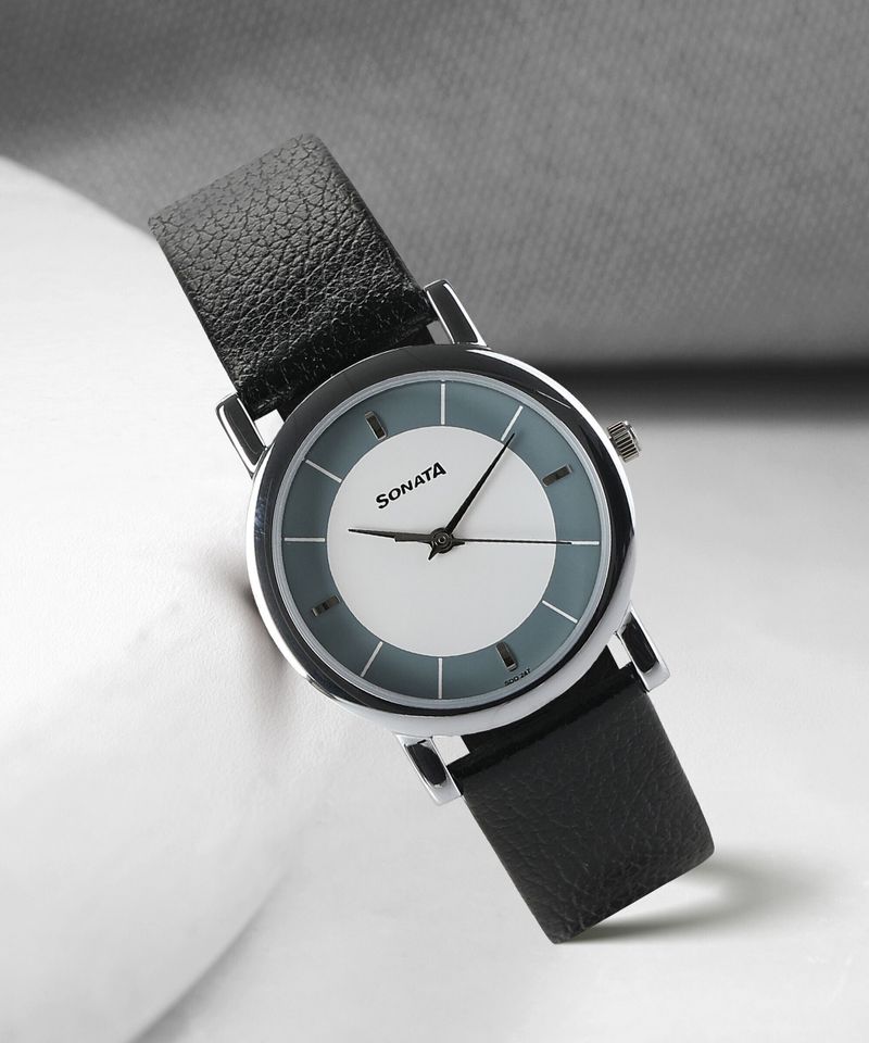 Sonata White & Green Dial Black LeatherStrap Analog Watch - Men - Image 4