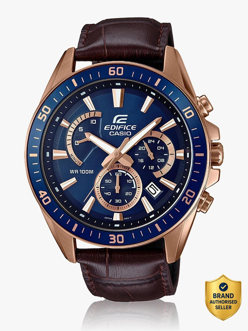 Casio Efr-552gl-2avudf Edifice Efr-552gl-2avudf Blue Dial Brown Leather Band Analog Watch - For Men