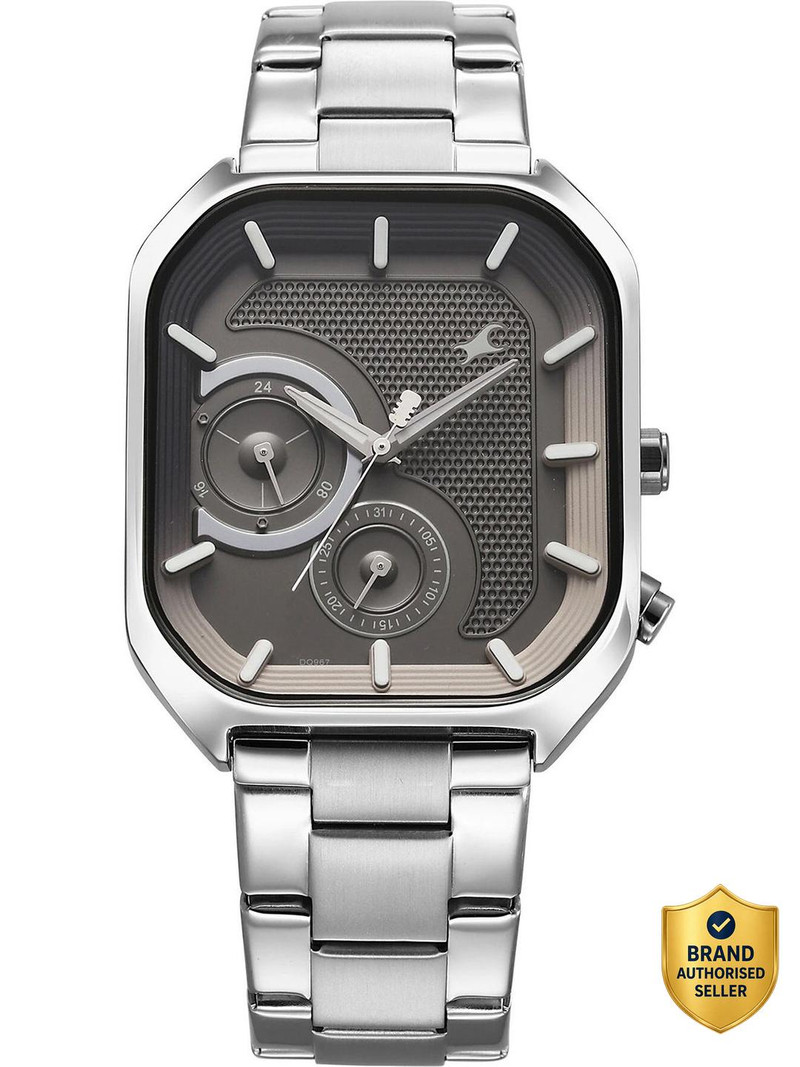 Fastrack Groove Multifunction Anthracite Dial Metal Strap Guy's with Lume indices Analog Watch  - For Men 3321SM01,NU3321SM01