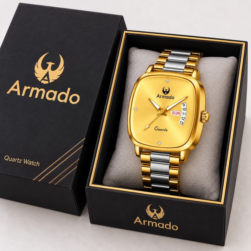 ARMADO Daniel Clarion Square Dial Day-Date Gold Watch - Image 2