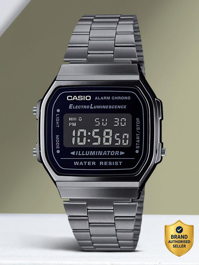 CASIO Vintage Black Dial Black Stainless Steel Band Digital Watch - For Men & Women D182 - Image 2