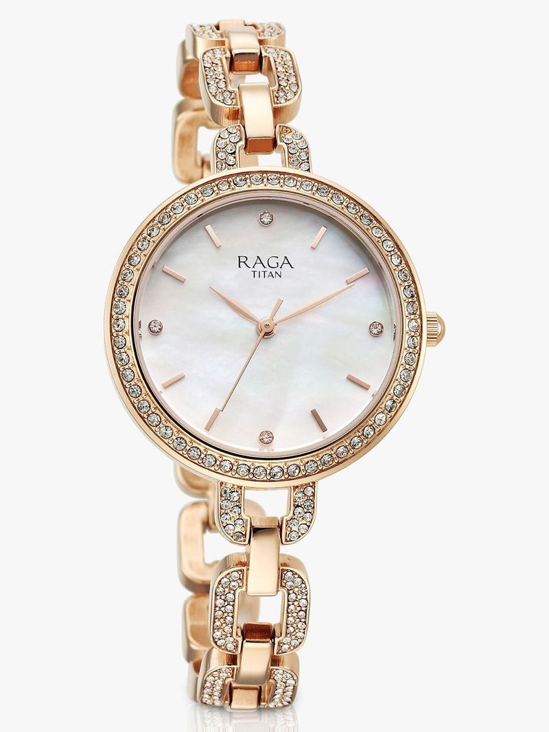 Titan Raga Showstopper White MOP Dial Rose Gold Metal Strap Analog - Image 2