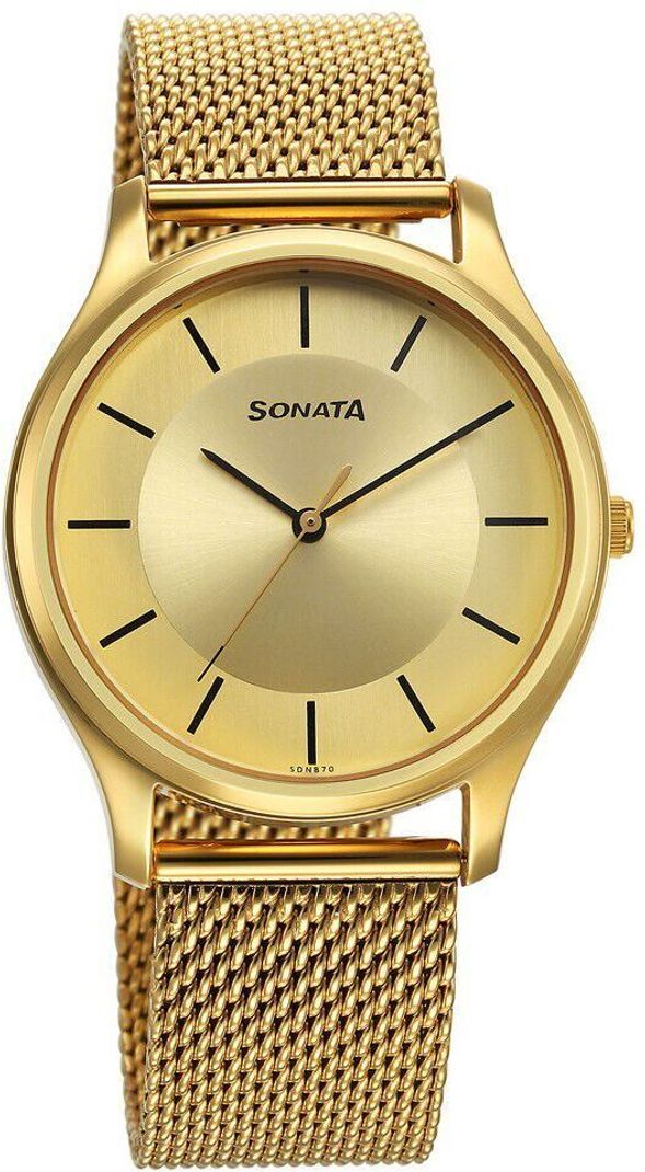 Sonata Champagne Dial Gold Stainless Steel Men's Watch NT77082YM09 - Image 4