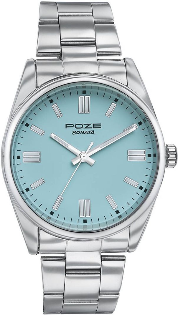Sonata Poze Quartz Blue Dial Silver Metal Strap Men's Watch - Image 3