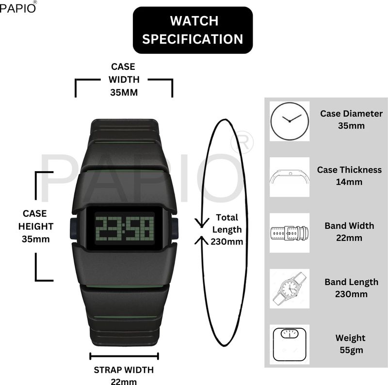 PAPIO DG-042 BLK-GRN Black Digital Watch - Image 6