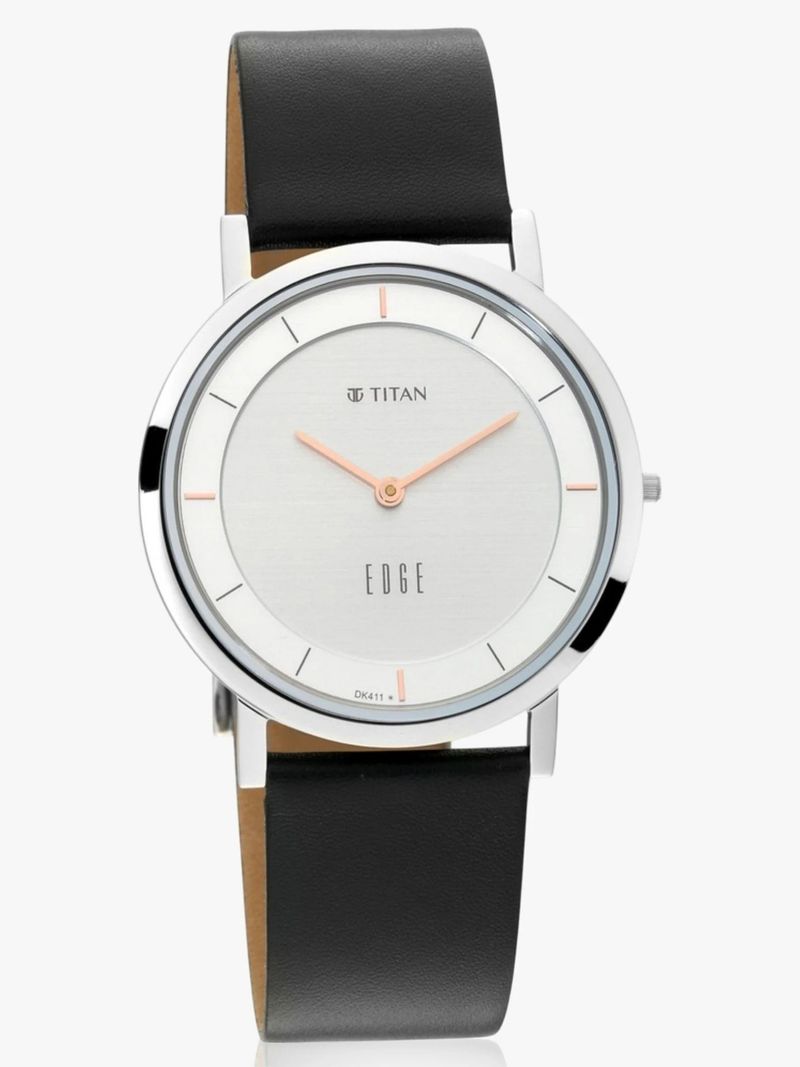 Titan Edge Quartz Silver Dial Blue Leather Strap Watch - Image 5