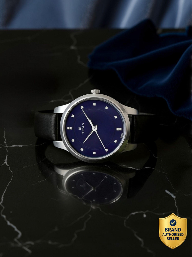 Titan Np2481sl08 Titan Workwear Minimalist Blue Dial Black Leatherstrap Analog Watch - For Women