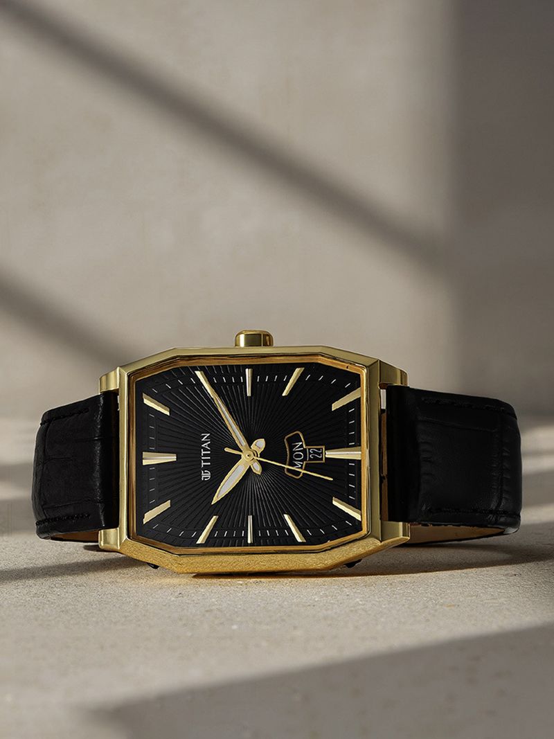 Titan Regalia Opulent Black Dial Black LeatherStrap Watch - Image 5