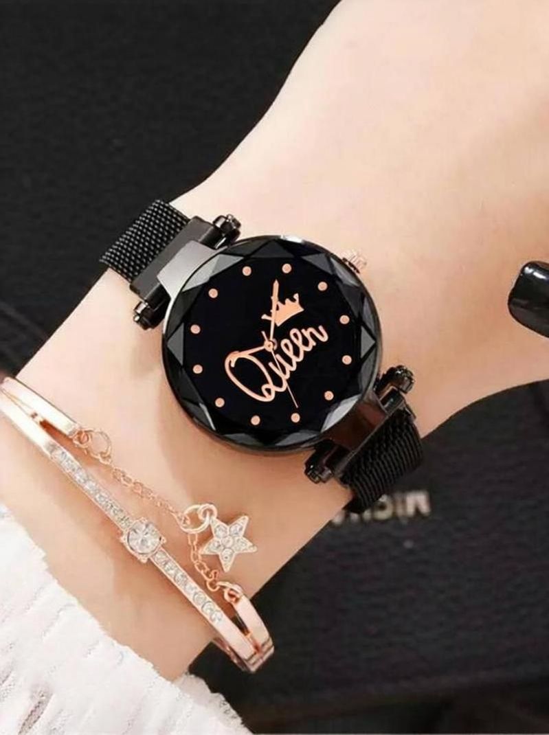 YUKAX Queen Dial Black Luxury Mesh Watch - Image 2