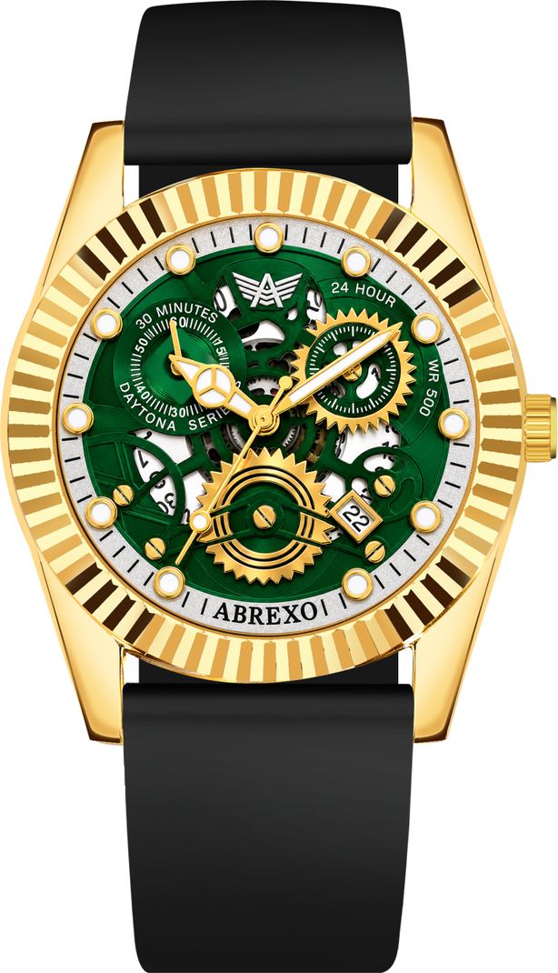 ABREXO Abx1702 Skeleton Dial Quartz Watch for Men (Green/Black) - Image 3