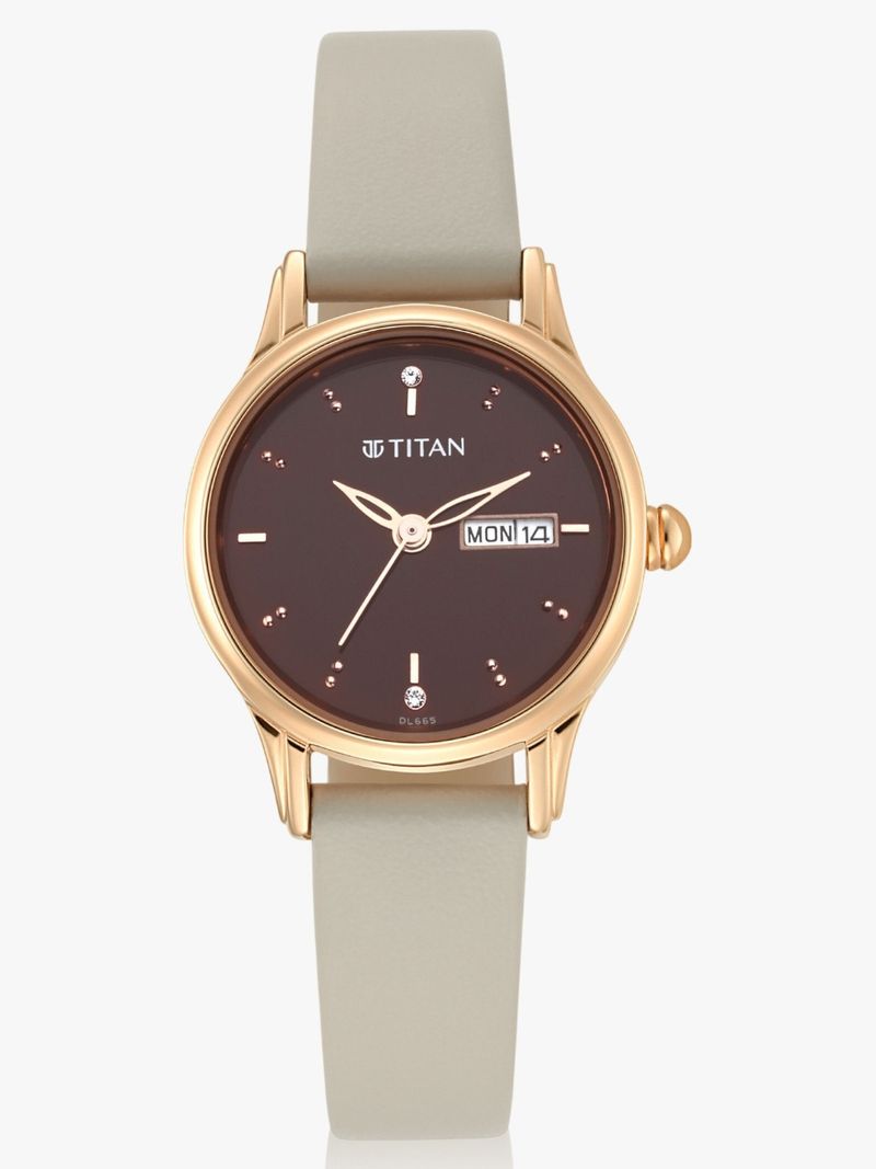 Titan Lagan Women's Analog Watch Brown Dial Leather Strap - Image 2