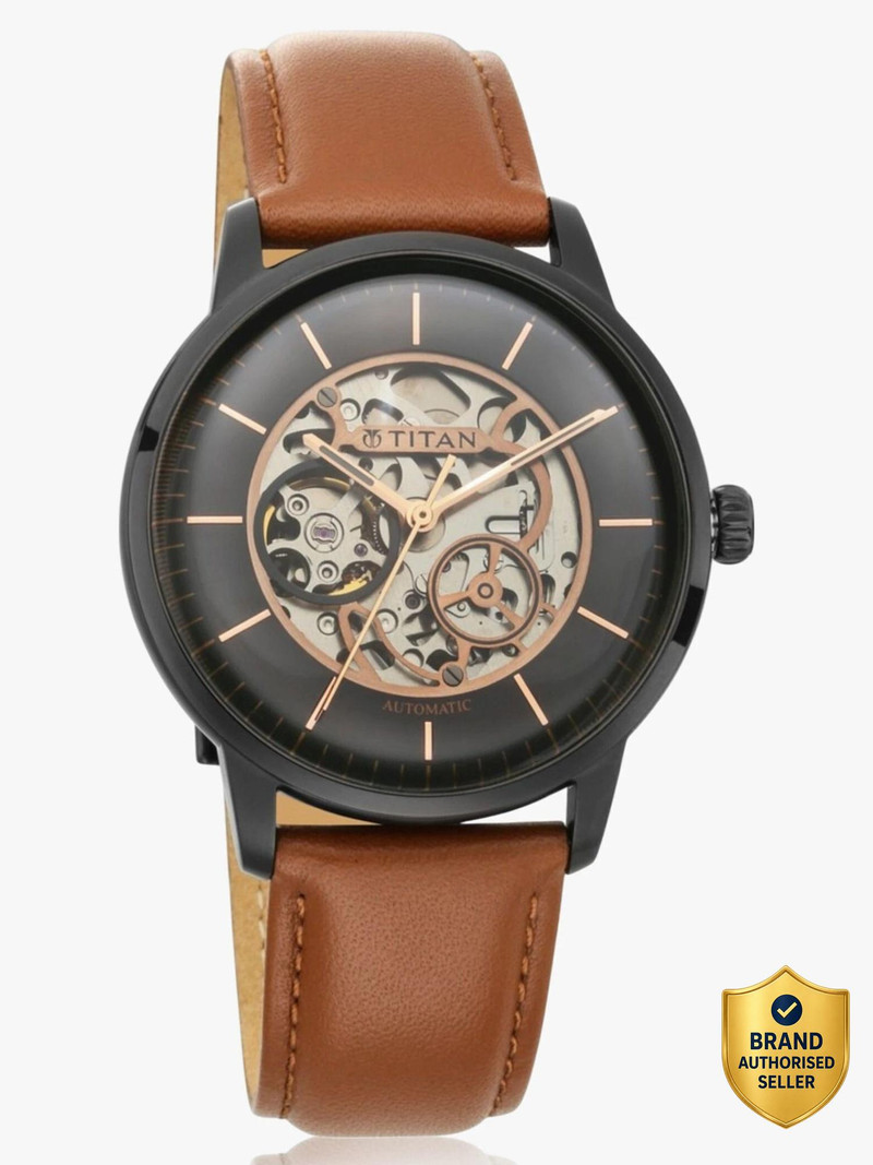 Titan Titan Automatic Black Dial Brown Leather Strap Analog Watch  - For Men NT90110NL01,30706125,90110NL01,NU90110NL02