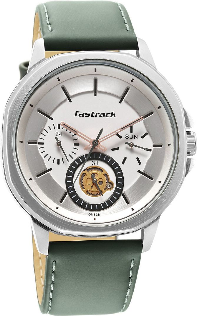 Fastrack Exuberant White Dial Green LeatherStrap Analog Watch - Men - Image 6