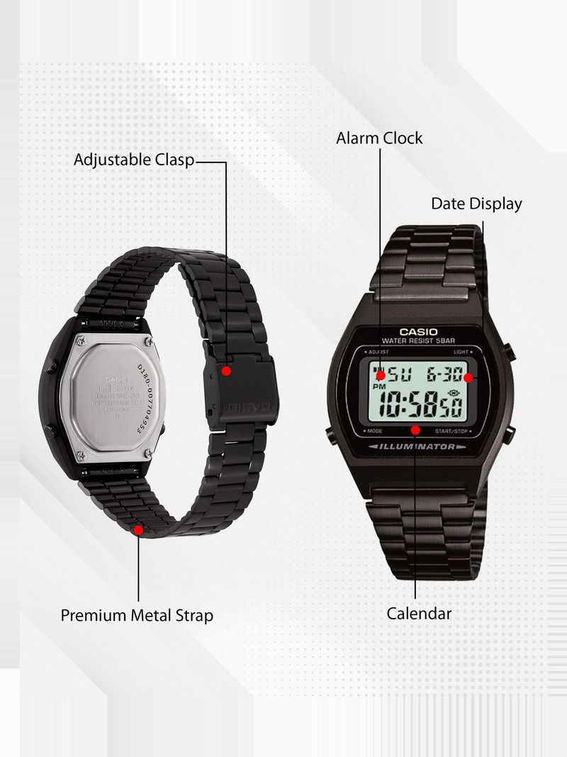 CASIO Vintage Black Dial Black Stainless Steel Band Digital Watch - For Men & Women D180 - Image 4