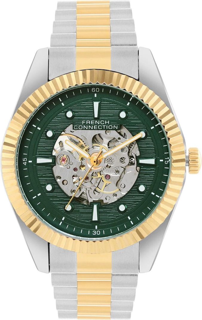 French Connection Men Green Textured Dial Automatic Gold Watch FCA12TM - Image 4