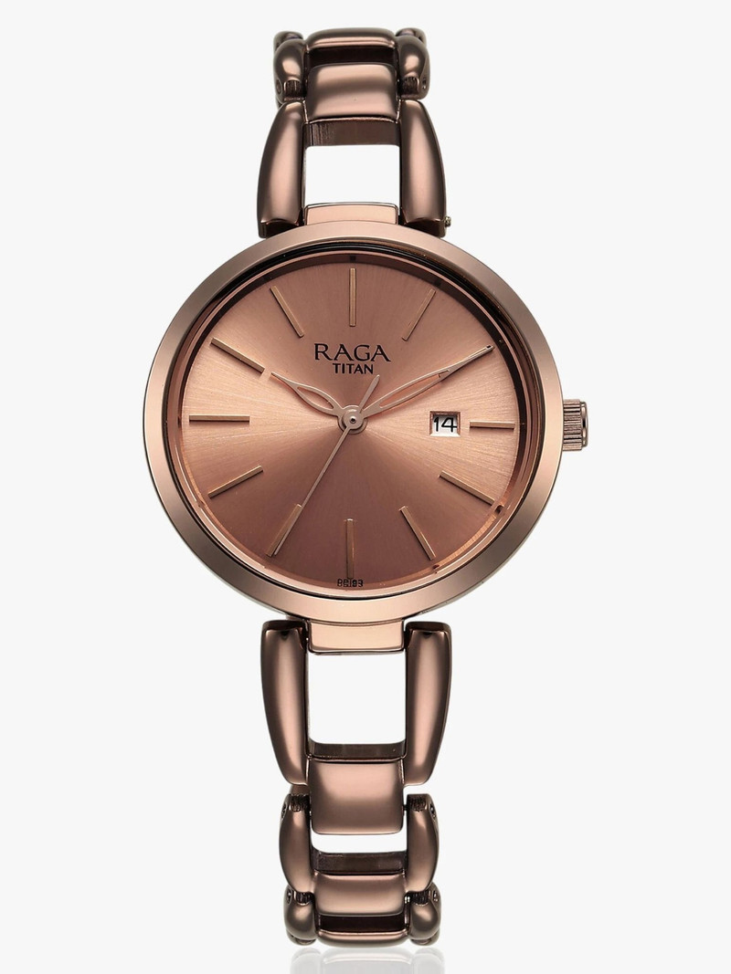 Titan Titan Raga Viva with Date Rose Gold Dial Brown MetalStrap Analog Watch - For Women NT2620WM01,NCTH1782130,2620WM01,NU2620WM01,NU2642QM01