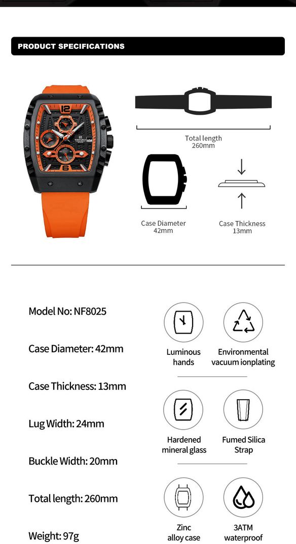 Naviforce 8025 Orange Chronograph Men's Watch - Image 5