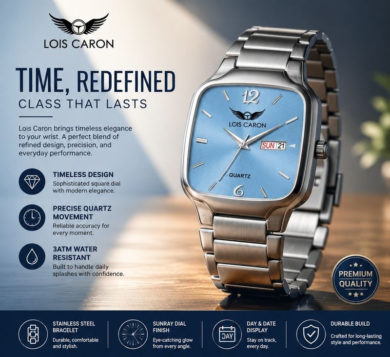 LOIS CARON LCS-8397 Sky Blue Men's Watch - Image 3