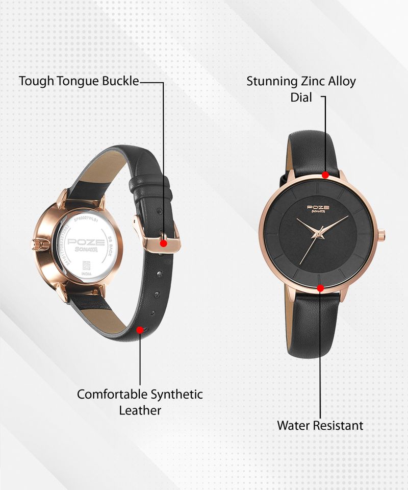 SONATA Poze Black Dial Black Strap Analog Watch - Image 4