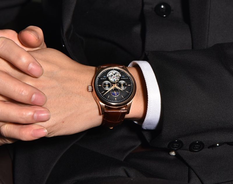 Lige Mens Automatic Chronograph Mechanical Skeleton Watch - Image 6