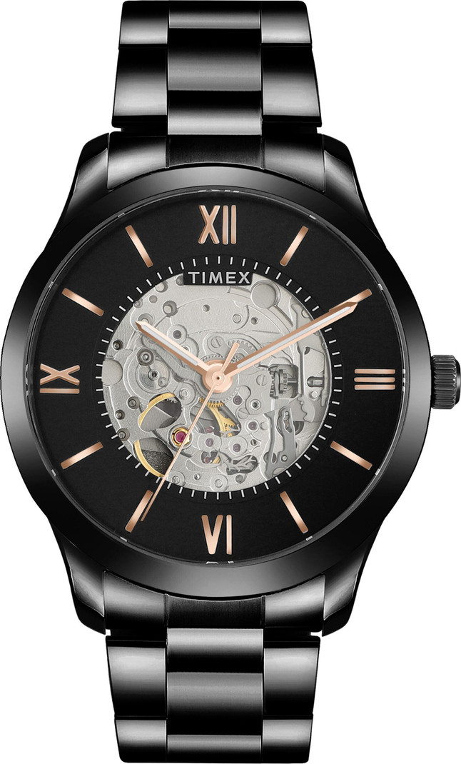 timex automatic black dial analog watch men