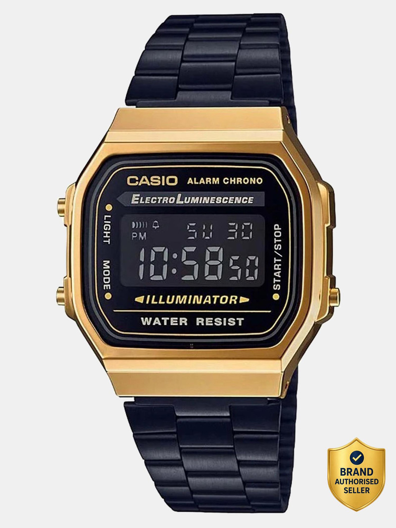 Casio A168wemb-1bdf Vintage Black Dial Silver Stainless Steel Band Digital Watch - For Men & Women