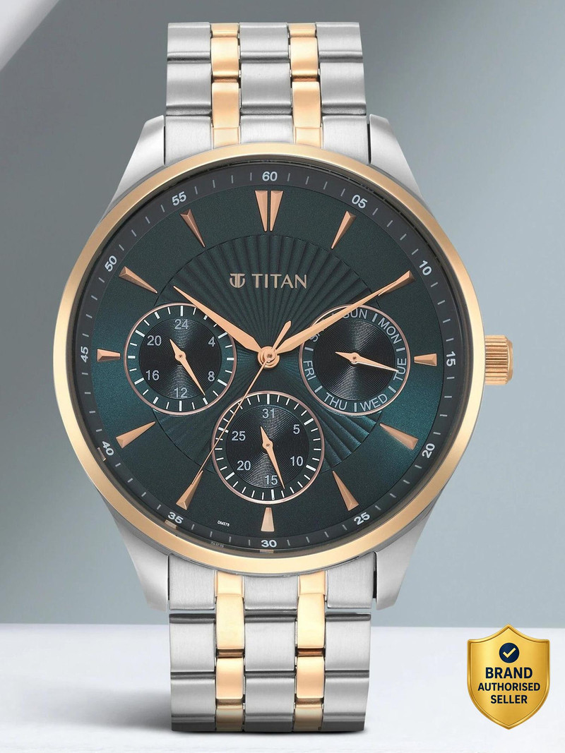 Titan Titan Opulent Lii Multifunction TealGreen Dial TwoToned SS Strap Analog Watch  - For Men NT90127KM02,NU90127KM02