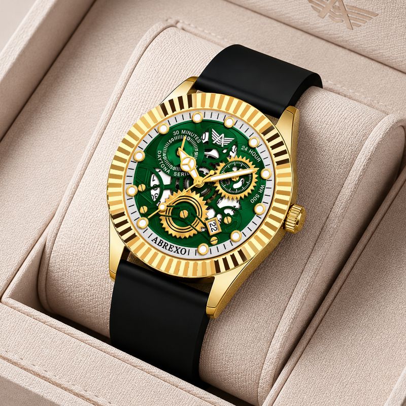 ABREXO Abx1702 Skeleton Dial Quartz Watch for Men (Green/Black) - Image 2